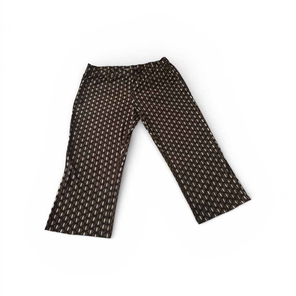 Susan Graver Brown Bohemian geometric Wide Leg hight Rise Palazzo 90’s Pants XLP